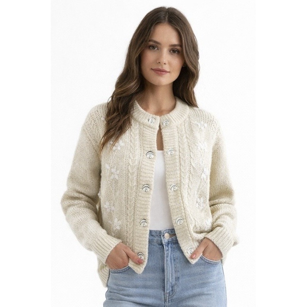 Vtg Mohair M Cardigan Coquette Embellished Grannycore Embroidered Floral